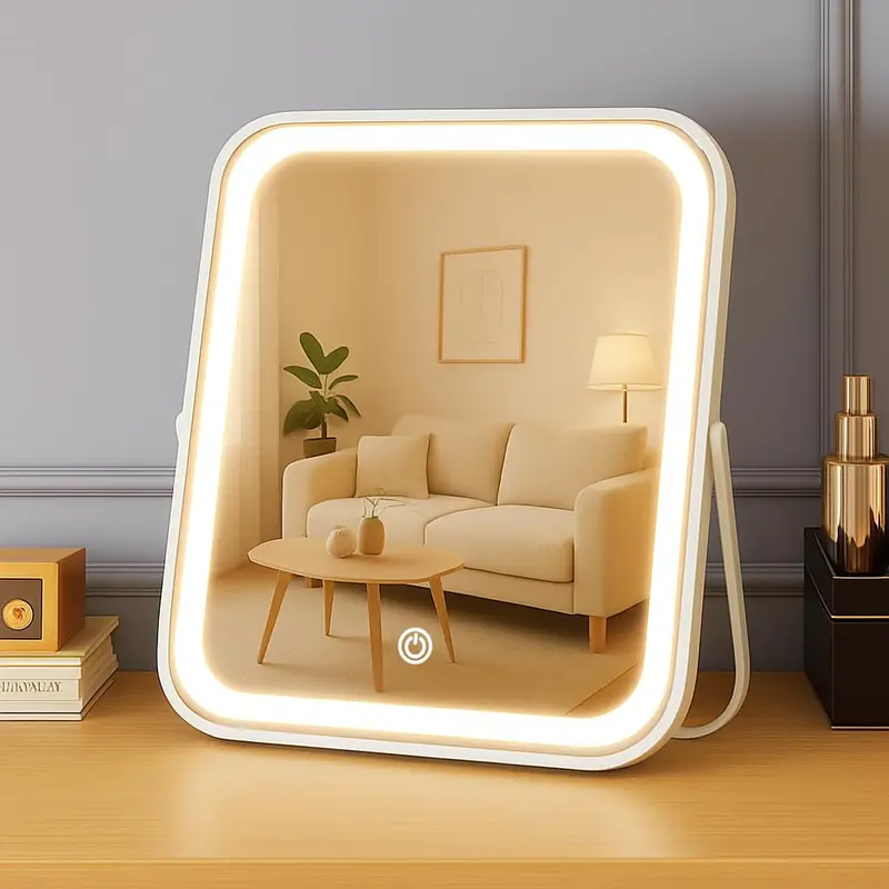 YEKKOPT Miroir Vanity Rechargeable avec Lumières – 8x10 pouces, 3 tons, USB-C, Portable