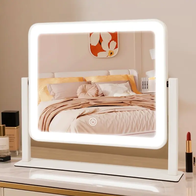 YEKKOPT Miroir Vanity Rechargeable LED 14×12 – Lumières 3 Couleurs et Contrôle Tactile