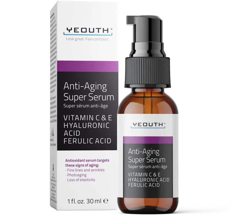 YEOUTH Sérum Visage Anti‑Âge – Hyaluronique, Vitamine C et E, Hydratation et Éclat