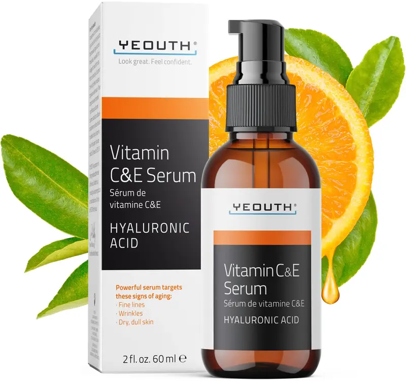 YEOUTH Sérum Vitamine C pour le visage avec Acide Hyaluronique – Hydratant 60 ml