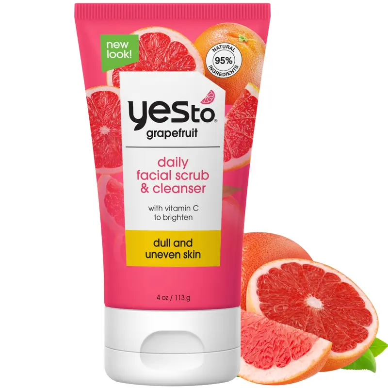 Yes To Gommage et Nettoyant Visage Quotidien au Pamplemousse – Exfoliant Éclatant, Mélisse, végan & sans cruauté, 4 oz (118 ml)