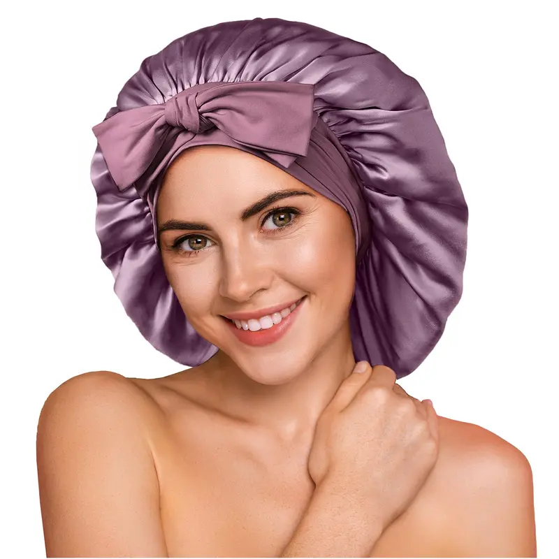 YFONG Bonnet en Soie 22 Mommes – Double Couche, Capuche de Nuit Anti-Glisse pour Cheveux Bouclés