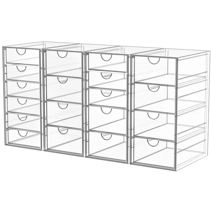 YFXCVSL Organisateur Maquillage Acrylique – 19 Tiroirs, Lot de 4, Rangement Coiffeuse