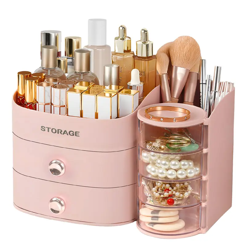 YGJT Organisateur Maquillage avec Tiroirs – Vanity, Soin et Bijoux – Rose