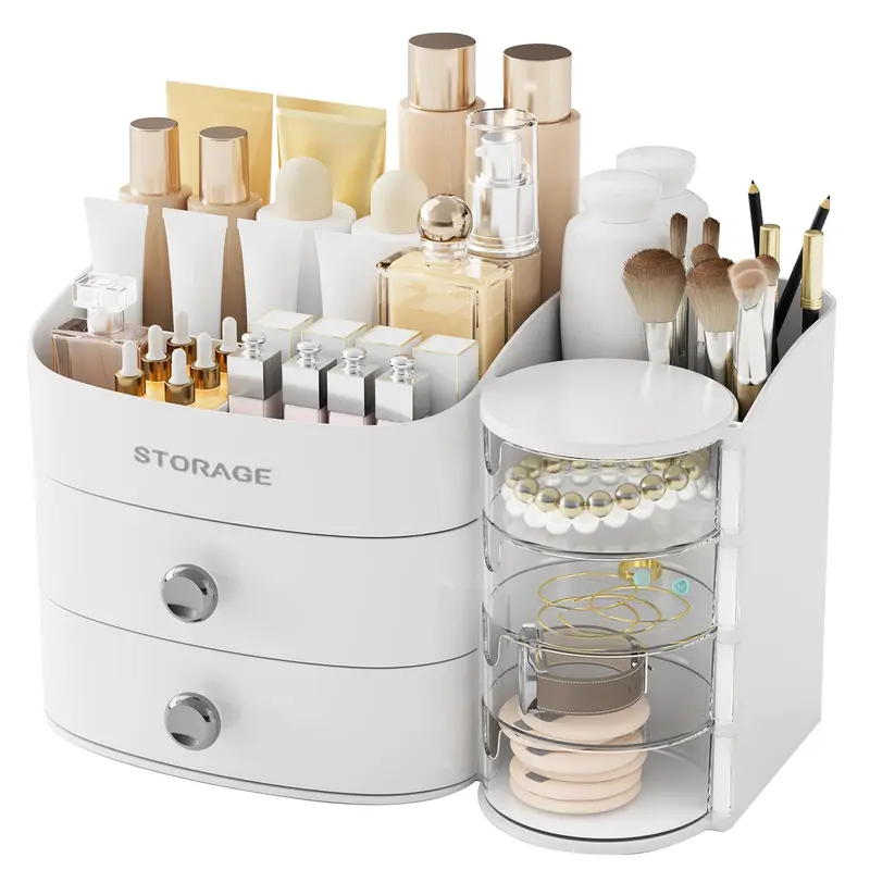 YGJT Organisateur Maquillage Countertop Blanc – 2 Tiroirs et Compartiment Supérieur