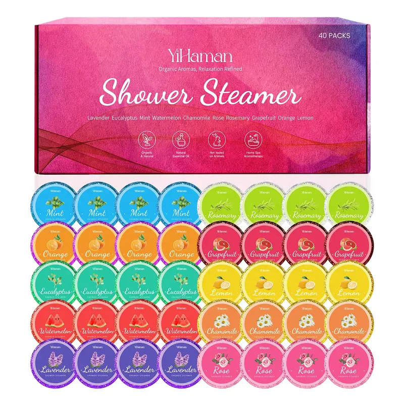 YiHaman – 40 galets douche aromathérapie, 10 senteurs bio, cadeau bien-être