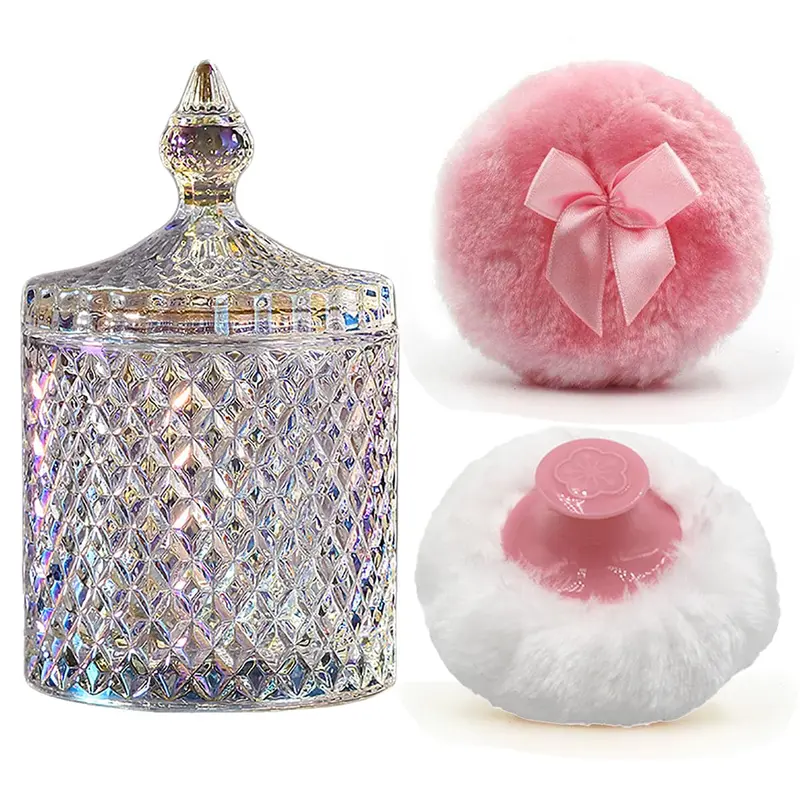 YILUSHENGHUA — Bocal en verre pour poudre luxe 4,2 po + 2 mouffles plush | Organiseur non scellé