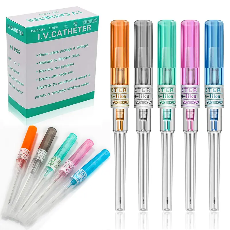 YONGDA Aiguilles de Piercing Catheter — Ensemble 50 pièces, Tailles mixtes 14G à 22G, Acier inox 316L