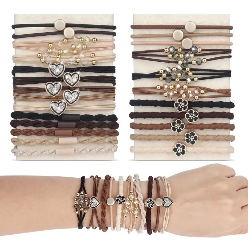YONOY 25 pièces Bandes Cheveux Bohème – 5 Styles, Bracelets Élastiques Sans Dommages