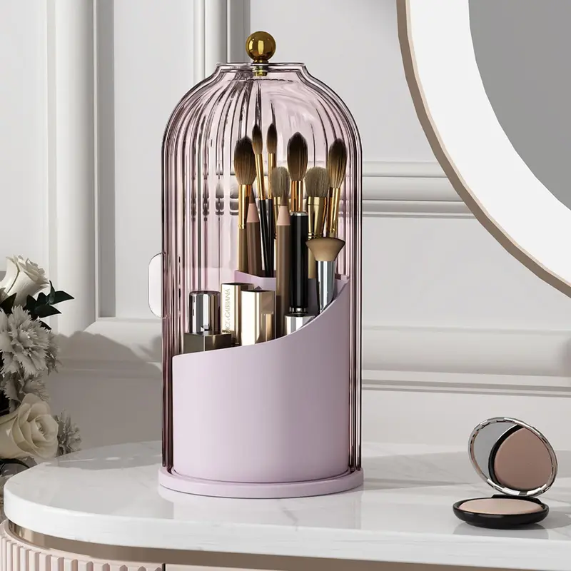 YOOLENS Porte Pinceaux Maquillage 360° avec Couvercle – Rangement Hygiénique Rose