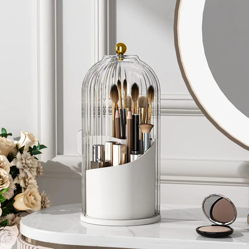 YOOLENS Support Pinceaux Maquillage avec Couvercle – Rotation 360°, Transparent