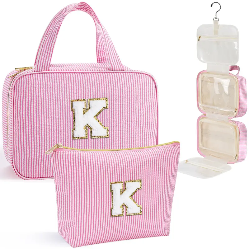 YOOLIFE Trousse de toilette suspendue Initiale K — Rose, pour femmes, voyage et cadeaux