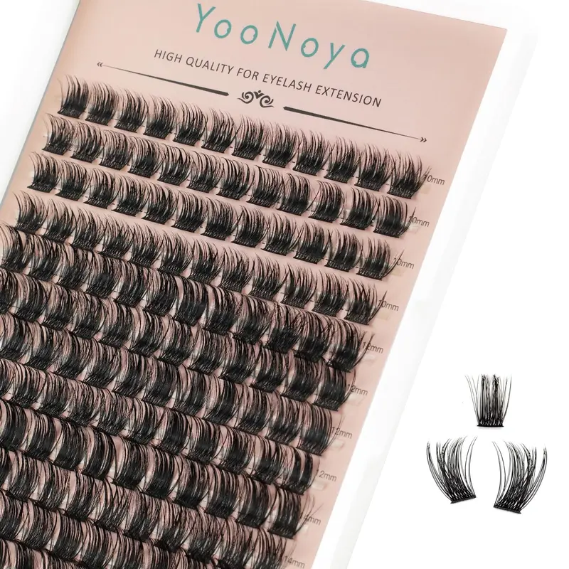 YOONOYA Cils en grappes – 144 pièces, 10-14 mm, mélange, Courbure D, extensions volumineuses et naturelles