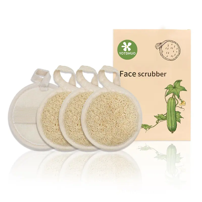 YOTDHUO – Pads exfoliants visage en loofah naturel (4 pièces) – Nettoyage en profondeur