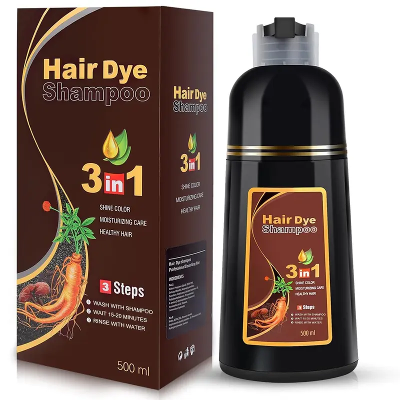 YOURTONE Shampoing colorant 3 en 1 pour cheveux gris – Brun – 500 ml