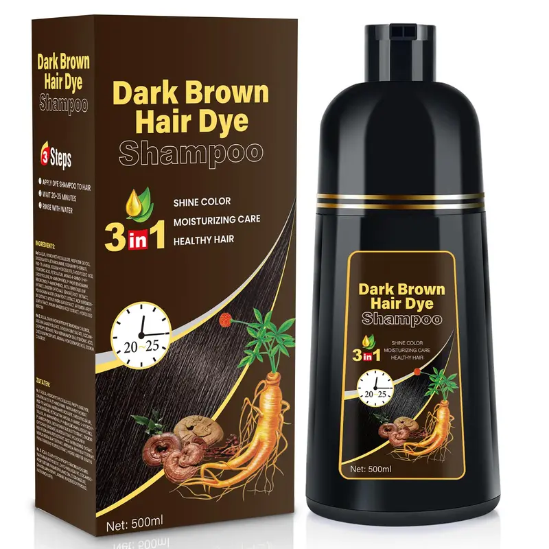 YOURTONE Shampoing colorant brun foncé 3 en 1 – Couverture gris, sans ammoniac, 500 ml