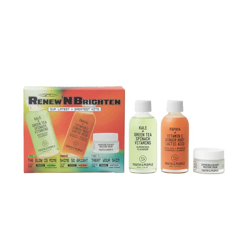 Youth To The People Renew N' Brighten Coffret Mini Voyage – Trio Nettoyants & Crème Hydratante