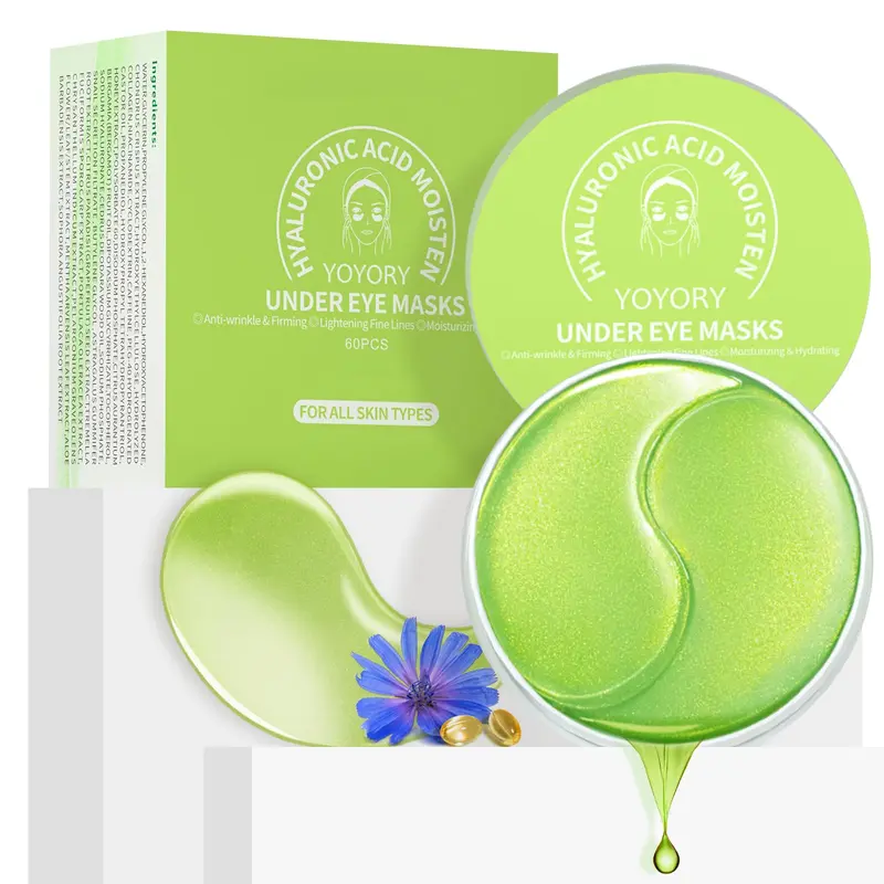 YOYORY Masques Yeux Hydrogel – Hyaluronique et Collagène, Anti-Cernes et Ridules, 60 Pièces Vert
