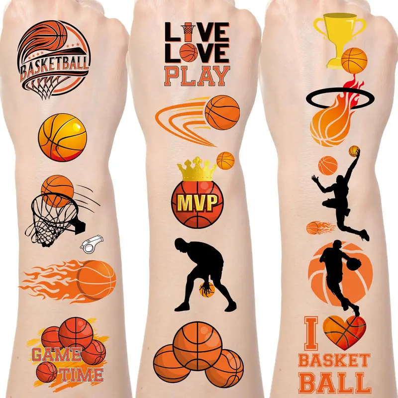 Yoyuspy Tatouages Temporaires Basket-ball – 200+ Stickers pour Fête et Décor