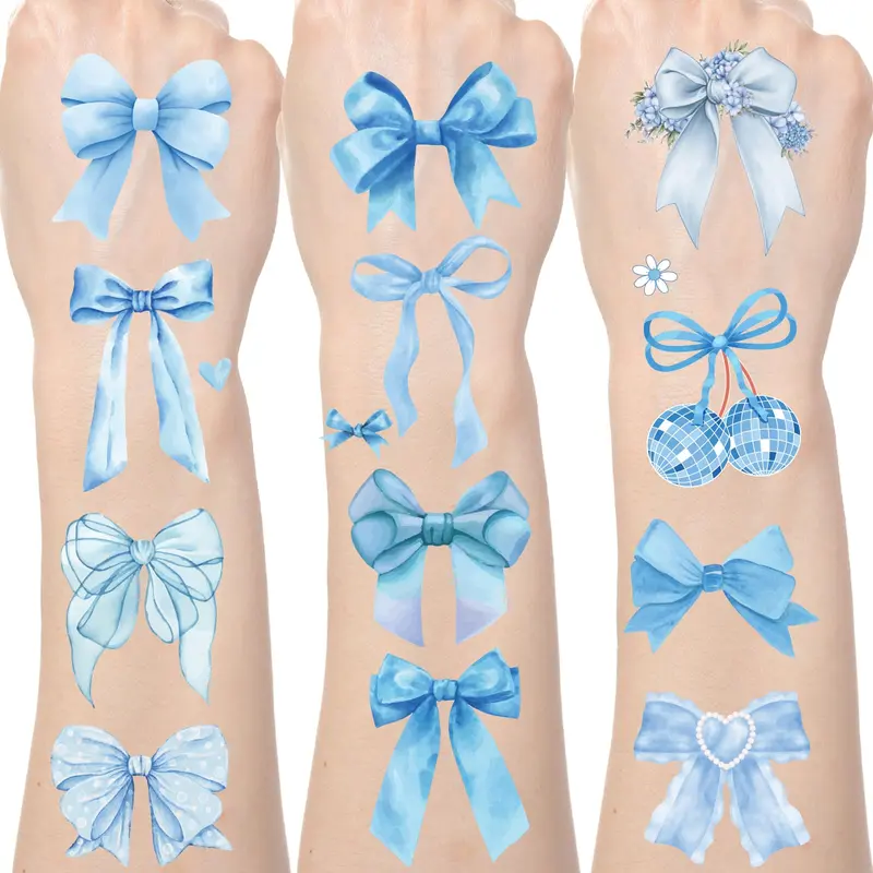 Yoyuspy Tatouages Temporaires Nœud Bleu – 200+ Motifs pour Fêtes et Cadeaux