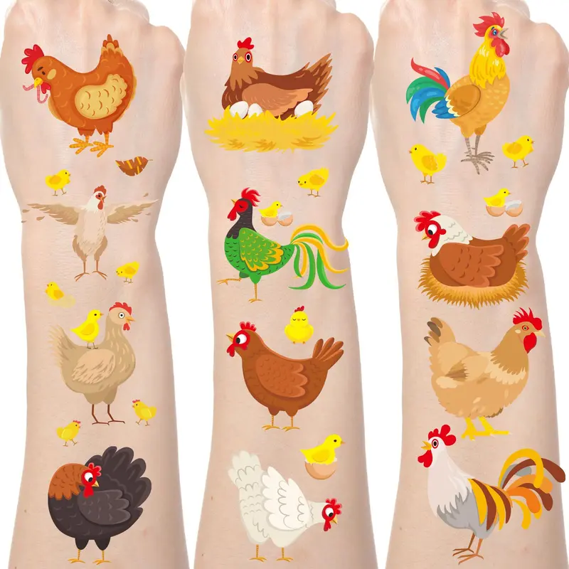 Yoyuspy – Tatouages temporaires poulets (200+ motifs) | Décor fête, cadeaux et récompenses