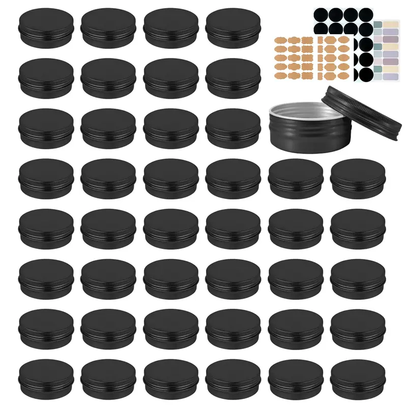 YQ – Lot de 60 boîtes rondes en aluminium 2 oz avec couvercle et étiquettes