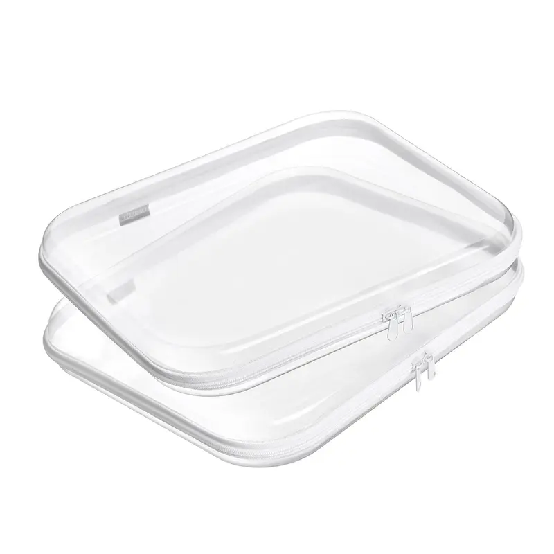 YQBRAO Boîte Rigide Transparente à Fermeture Éclair – Rangement Pro, Lot de 2 (Blanc) - Grand Format