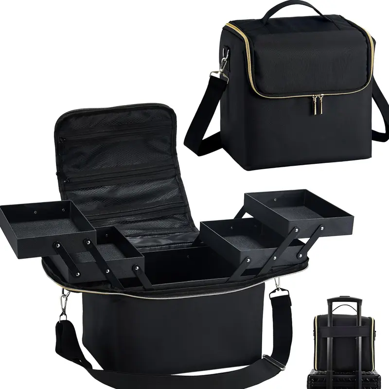 Yueieoun Grande Trousse Maquillage de Voyage – 4 Niveaux, Sangle et Passe-Bagage