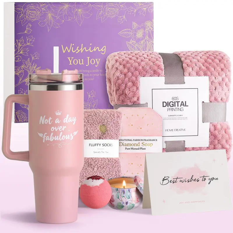 YYEATMA Coffret Cadeaux Bien-Être pour Femmes — Tasse 40oz, Plaid & Spa