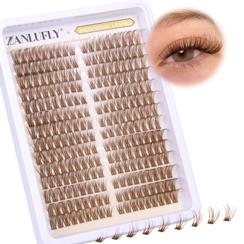 zanlufly Cils en grappes marron – Extensions naturelles, 252 pièces, effet œil en coin