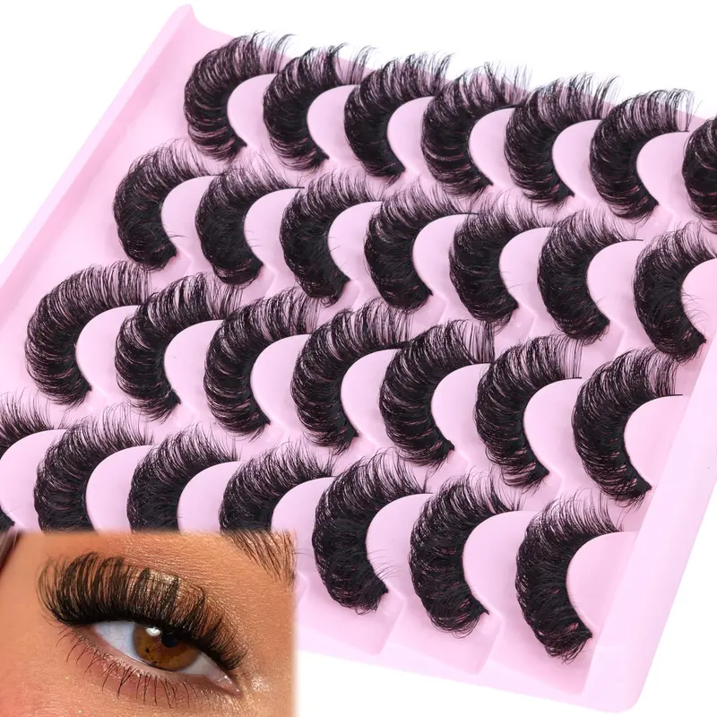 zanlufly Faux Cils Volume Russe D-Curly – Regard Œil-de-chat, Faits Main, Réutilisables, 14 Paires