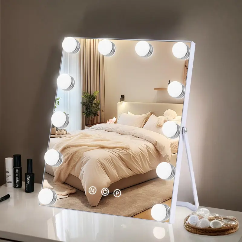 ZBOCAI Miroir de Maquillage avec Lumières | 12 ampoules LED, 3 modes couleur, contrôle tactile
