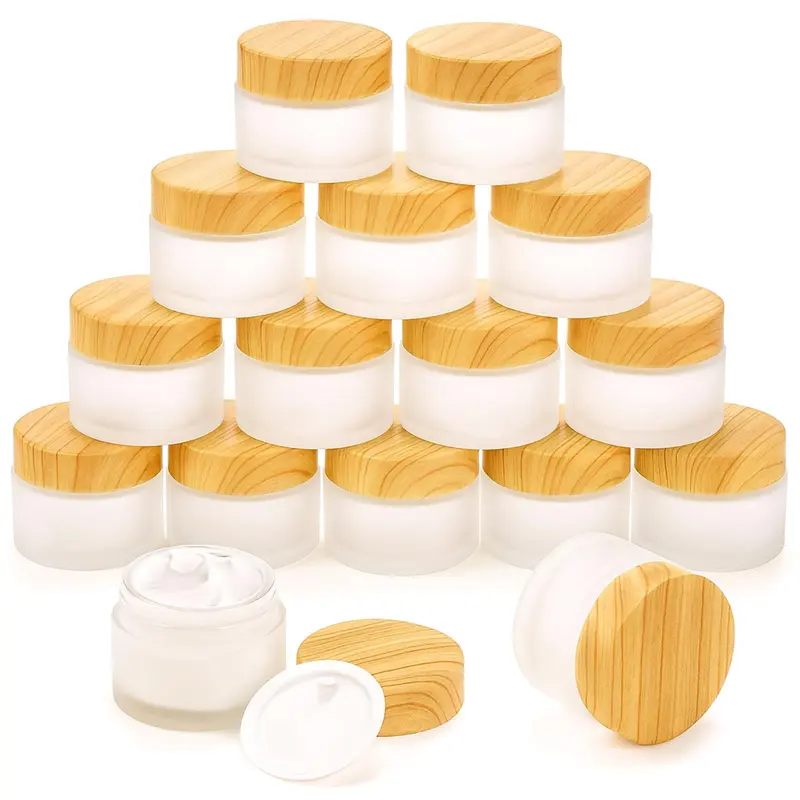 ZENFUN Ensemble de 16 contenants cosmétiques en verre 50 ml avec couvercle en plastique — pots de voyage réutilisables pour crèmes, lotions et baume à lèvres