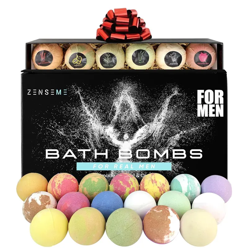 ZenseMe – Bombes de Bain pour Hommes – Coffret Cadeau de 18 Bombes Bio 70 g avec Huiles Essentielles Naturelles