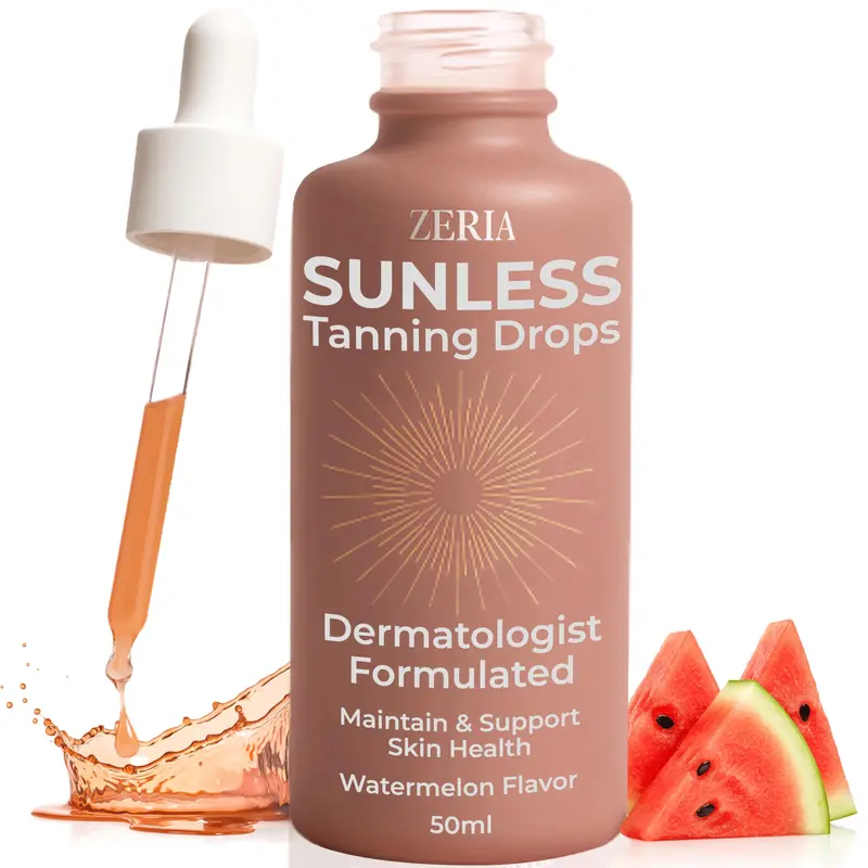 Zeria Gouttes de Bronzage à Boire – Teint naturel végane, Saveur Melon – 50 ml