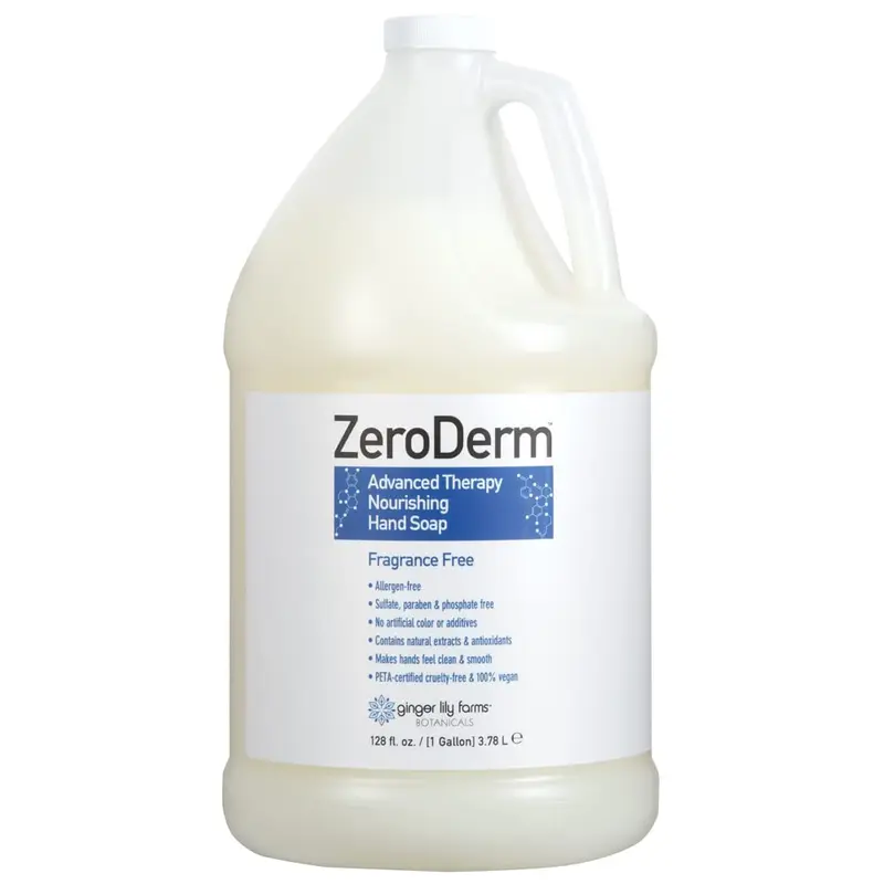 ZeroDerm Thérapie Avancée Savon Liquide Nourrissant pour les Mains – Recharge 128 oz | Ginger Lily Farms Botanicals, Végan et Sans Cruauté, Sans Parfum