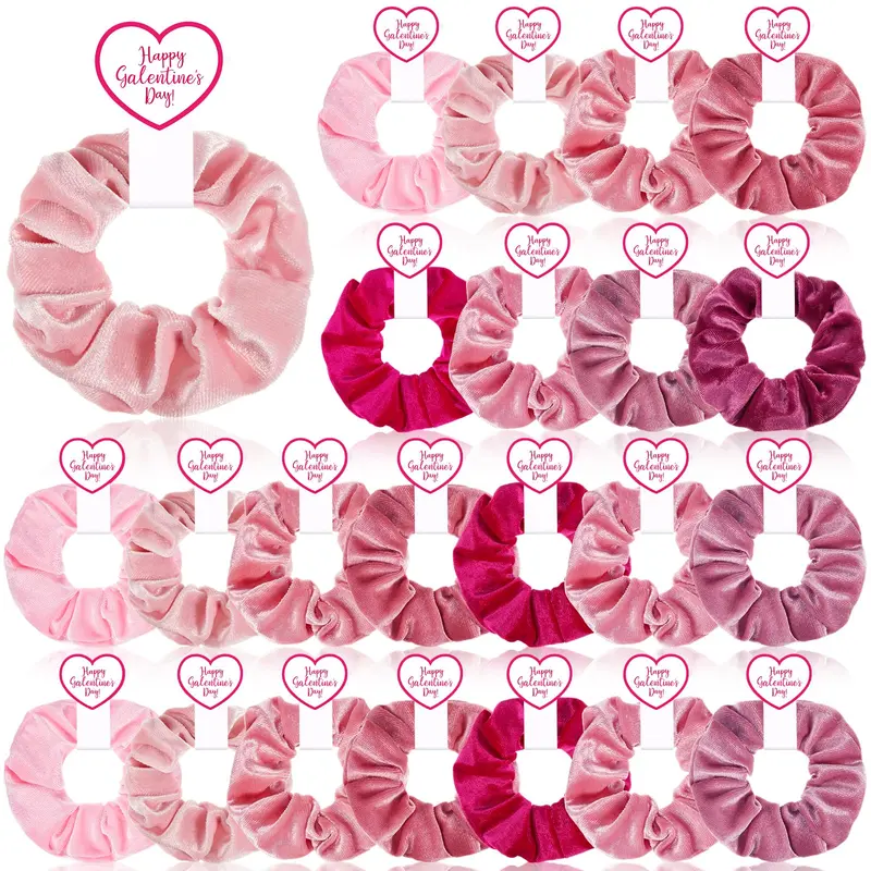 Zeyune 24 Chouchous Velours Rose – Cadeaux Journée des Amies avec Etiquettes Auto-collantes