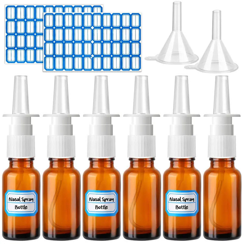 ZHWKMYP - Lot de 6 flacons nasaux en verre ambré 20 ml + 2 entonnoirs et 2 étiquettes - kit réutilisable