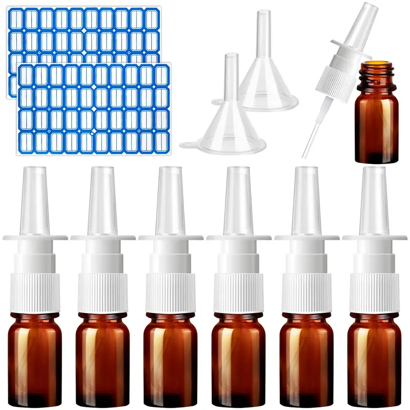 ZHWKMYP – Lot de 6 flacons spray nasal en verre brun 5 ml avec 2 entonnoirs et 2 étiquettes