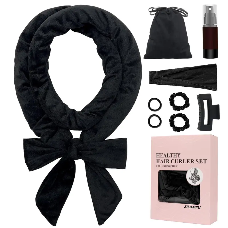 ZILAMPU Bandeau Boucles Sans Chaleur – Pour Cheveux Longs, Velours Noir