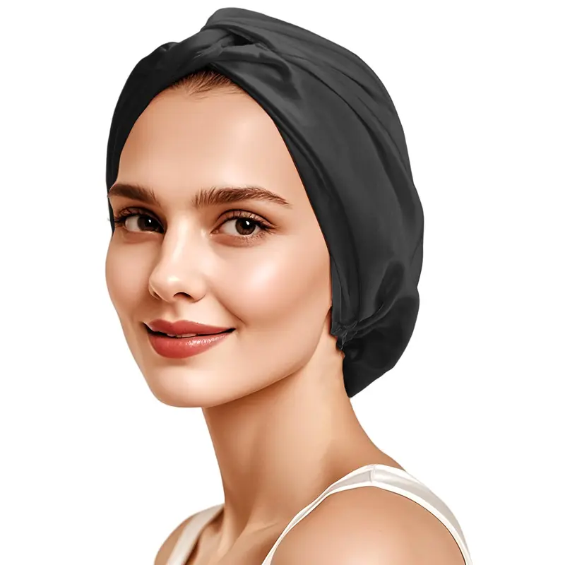 ZIMASILK Bonnet en Soie 22 Momme Ajustable pour Sommeil – Protection des Cheveux et Confort (1 pc, Noir)