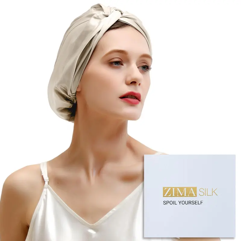 ZIMASILK Bonnet en soie 22 Momme – Confort nocturne et protection des cheveux (Crème)
