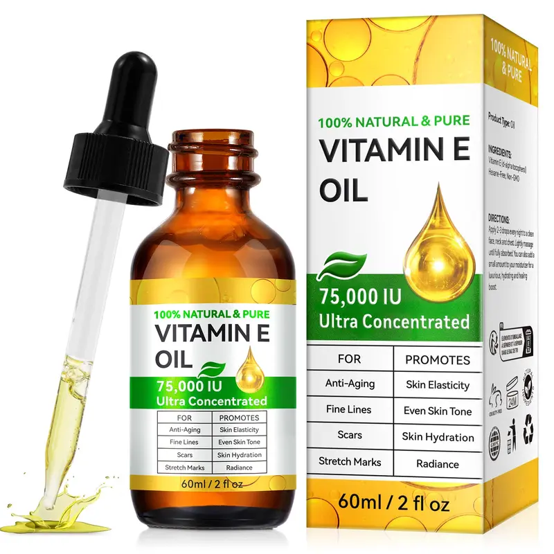 ZIXAOK 75 000 UI Huile Vitamine E – pour cicatrices et vergetures, 100% pure, sans hexane, vegan, hydratation visage et corps, 2 fl oz