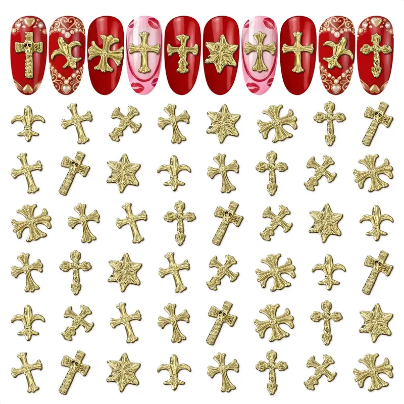ZOKLU Breloques Croix Dorées pour Ongles – Ensemble de 100 pièces, Charme 3D et Pose Facile
