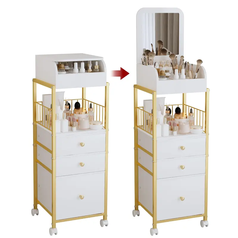ZQUYAJ Chariot Maquillage avec Miroir – Grand Organisateur Vanity Doré