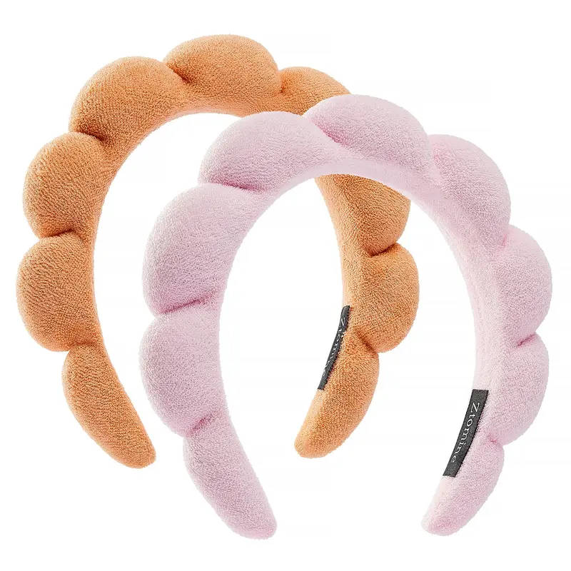 Ztomine Bandeaux Spa – Ensemble de 2, coton éponge rose et orange