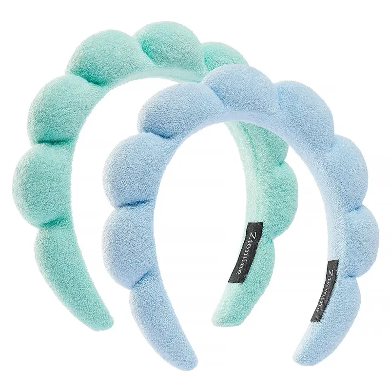 Ztomine Spa – Lot de 2 bandeaux éponge pour le soin du visage (Bleu & Turquoise)