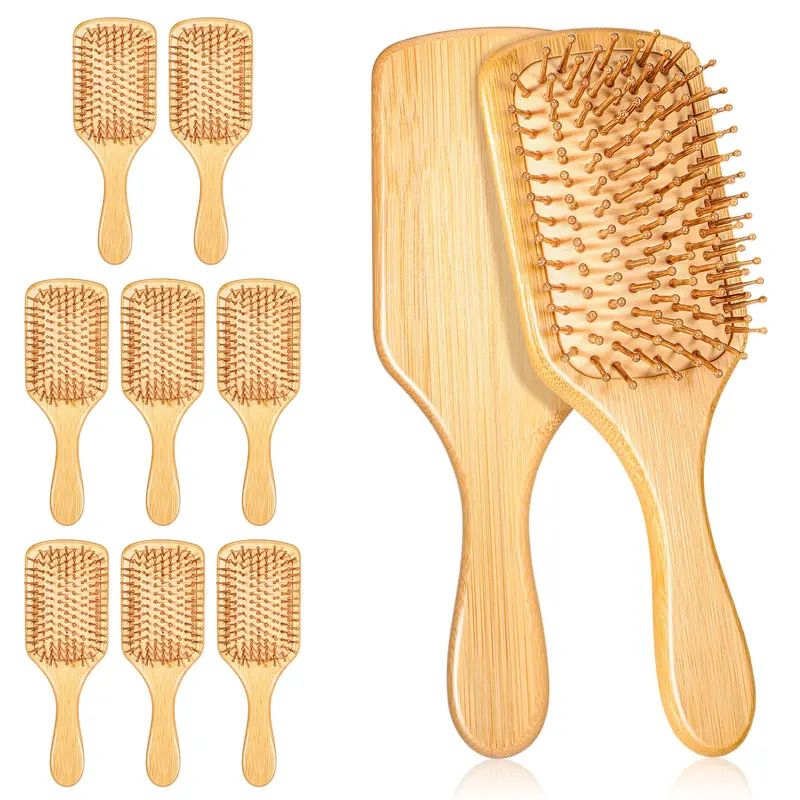Zyghjort – Lot de 10 Brosses en Bambou Anti-Statique pour Démêlage et Massage (9.65'' x 3.35'')